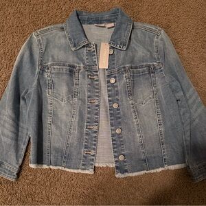 Chico’s Cropped Denim Jacket 3/4 Sleeves NWTs Size 1